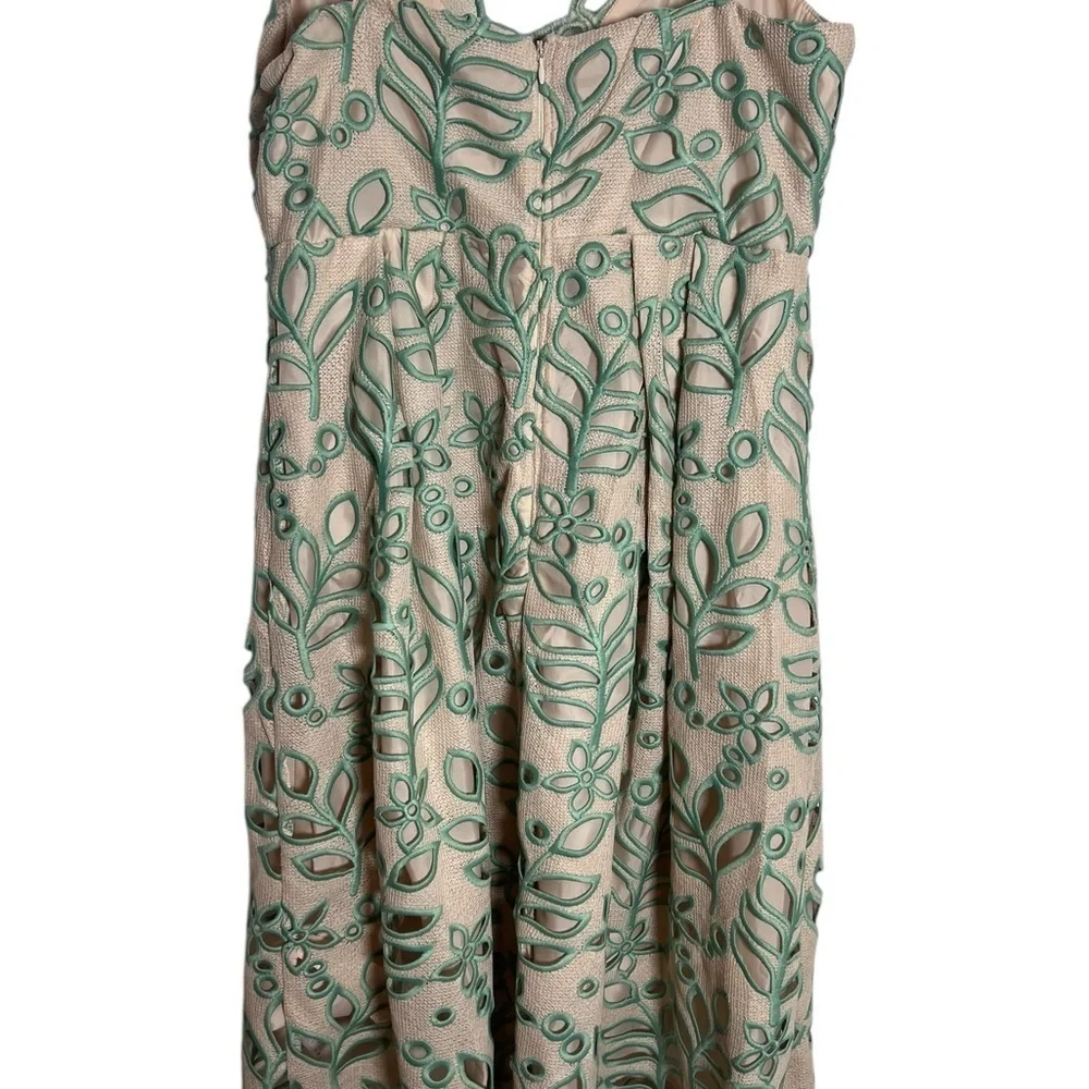 Topshop Green and Cream Lace Midi Dress - Size 12 - Picture 8 of 9